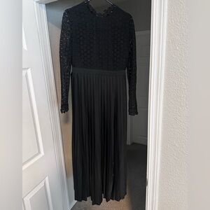 Black Pleated Gown with Bishop Sleeves